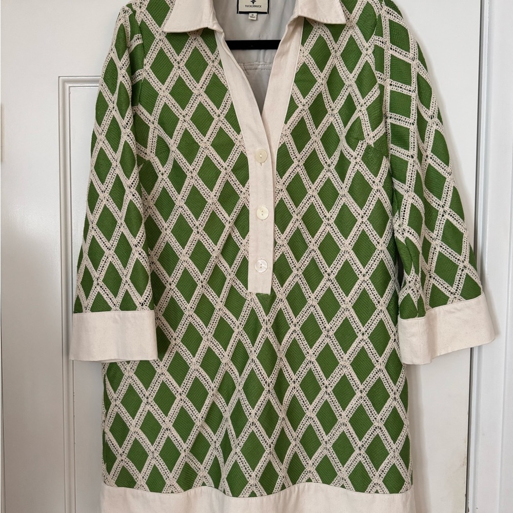 Tuckernuck Quilted Dress in Cream and Green